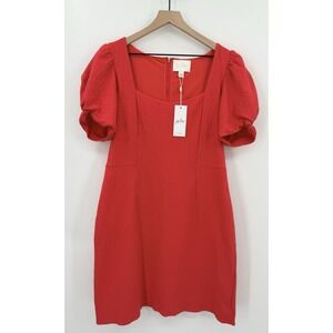 Lilly Pulitzer Dress Womens Large Red Wavy Knit Jacquard Puff Sleeve Holiday NEW